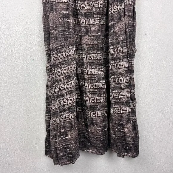 Free People Brown Black Printed Sleeveless Midi Dress Boho Open Back L - Picture 3 of 9